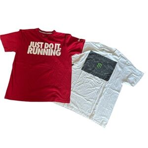 Bundle 2 tees - 1 - Nike just do it running 2- monster energy size Medium